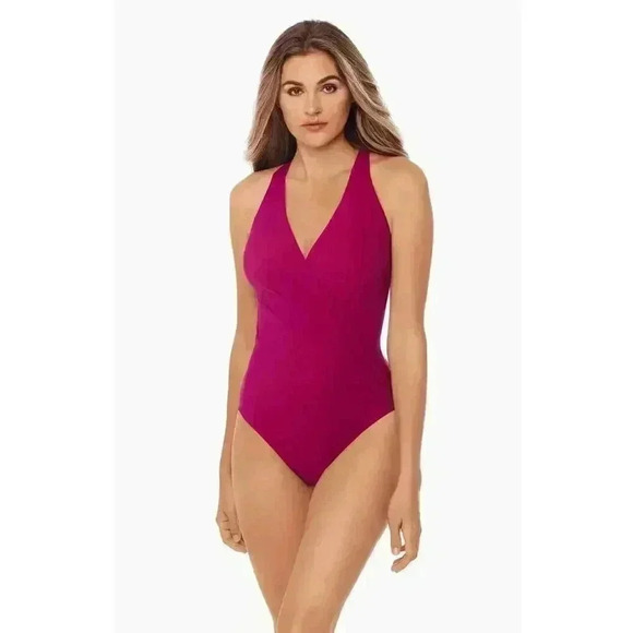 Miraclesuit Rock Solid Wrapsody Magenta One Piece, Size 8 - Picture 1 of 7